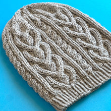 Load image into Gallery viewer, Twisted Love Heart Cable Knit Hat Yarn Kits • Cascade 220 Superwash Merino Yarn & Pattern Silver Heather 26