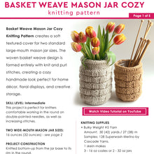 Load image into Gallery viewer, Basket Weave Mason Jar Cozy Knitting Pattern (PDF Download)