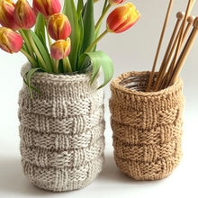 Load image into Gallery viewer, Basket Weave Mason Jar Cozy Knitting Pattern (PDF Download)