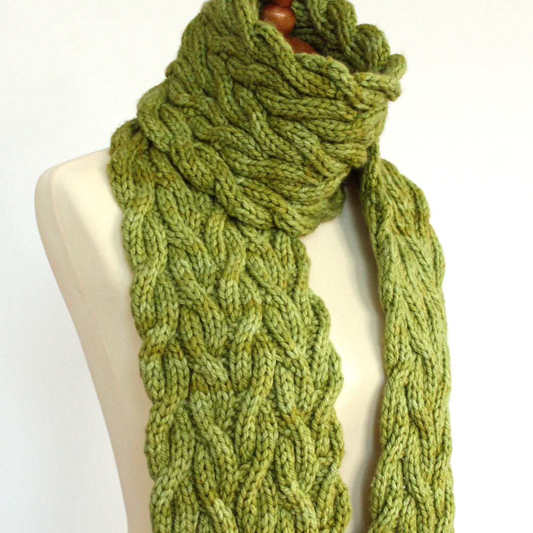Meadow Vine Reversible Cable Scarf Knitting Pattern (PDF Download)