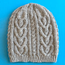Load image into Gallery viewer, Twisted Love Heart Cable Knit Hat Yarn Kits • Cascade 220 Superwash Merino Yarn &amp; Pattern Silver Heather 26
