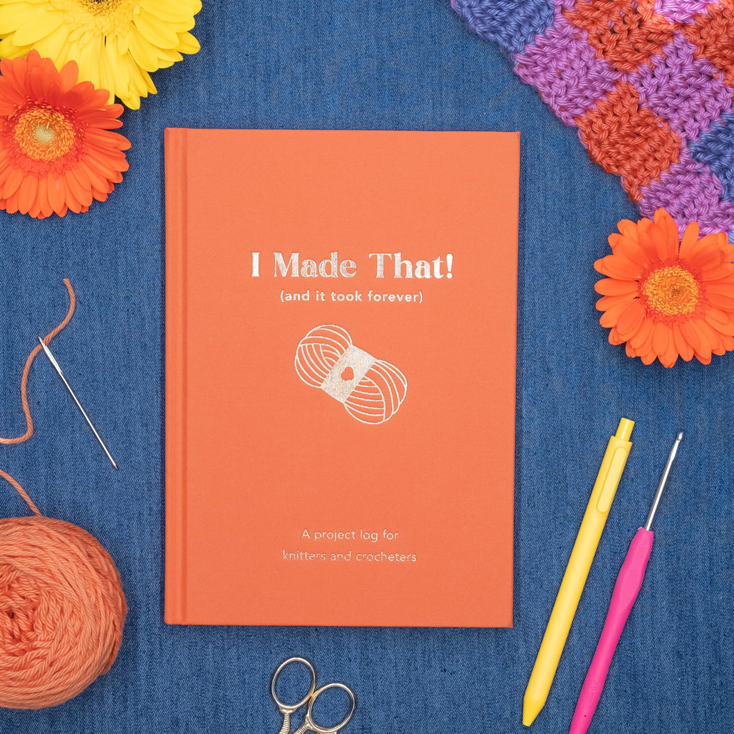 Project Journal Log for Knitters + Crocheters Tangerine Journal