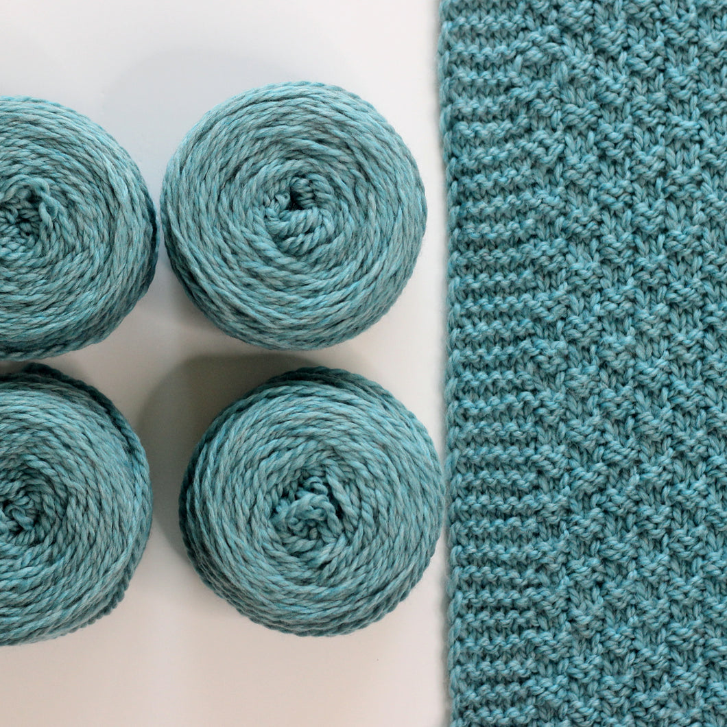 Moss Landing Blanket Yarn Kits • Cascade 128 Yarn & Pattern Summer Sky Heather 1910
