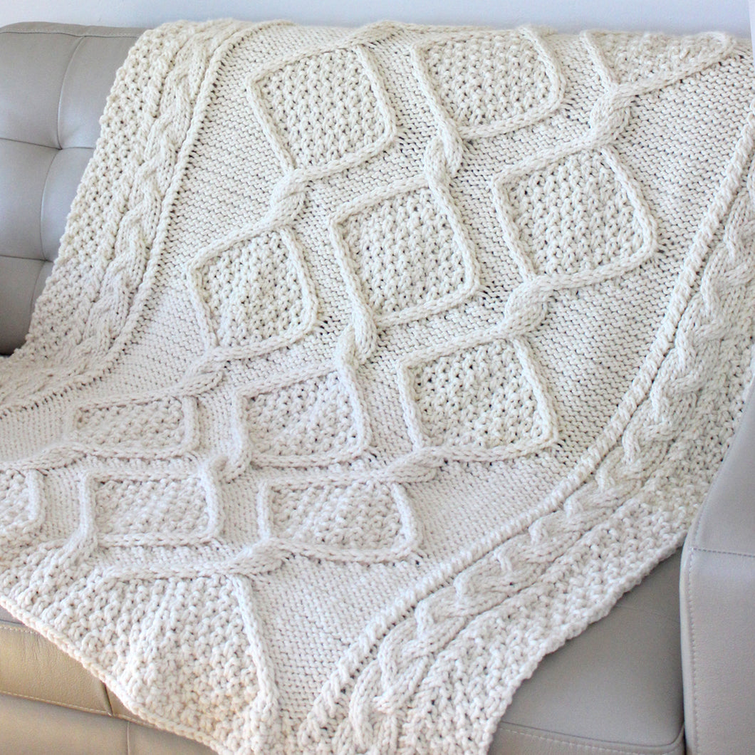 Diamond Heights Cable Blanket: Knitting Pattern (PDF Download)